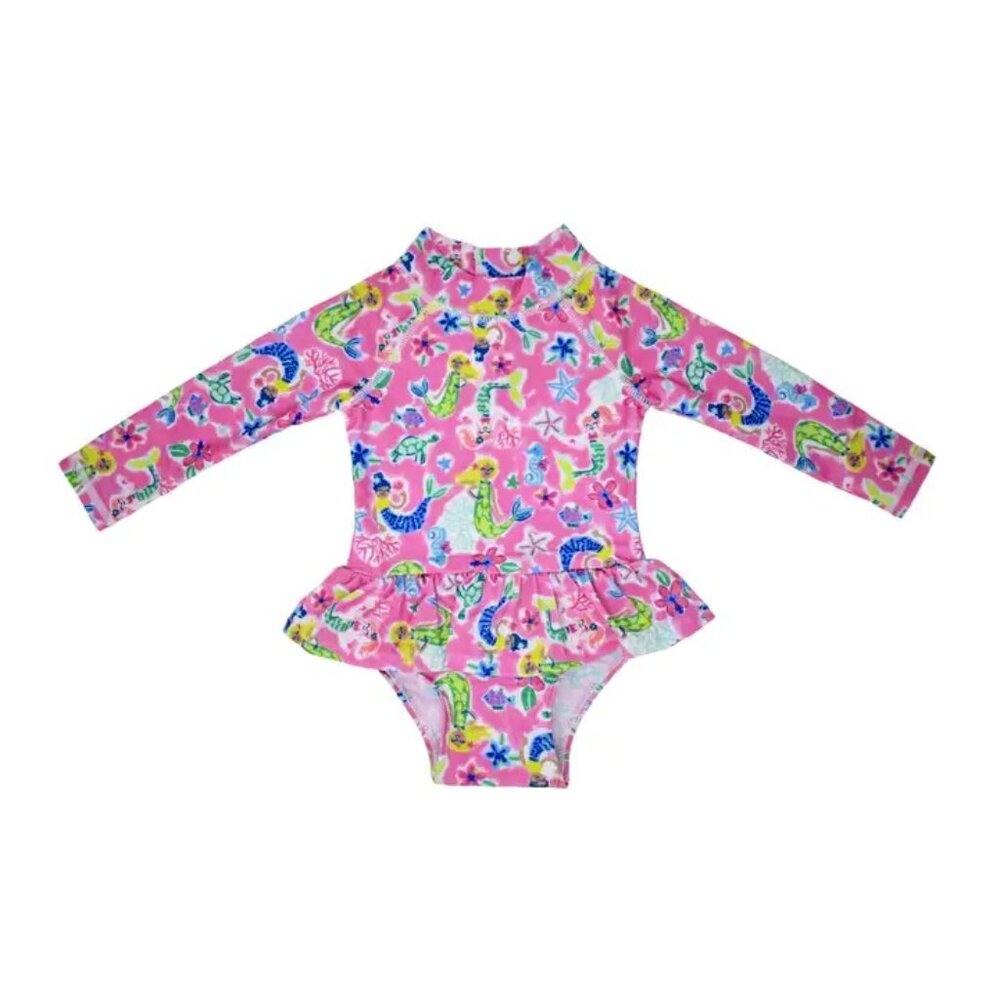 Baby UPF50+ Girls Alissa Infant Ruffle Rash Guard Swimsuit - PINK